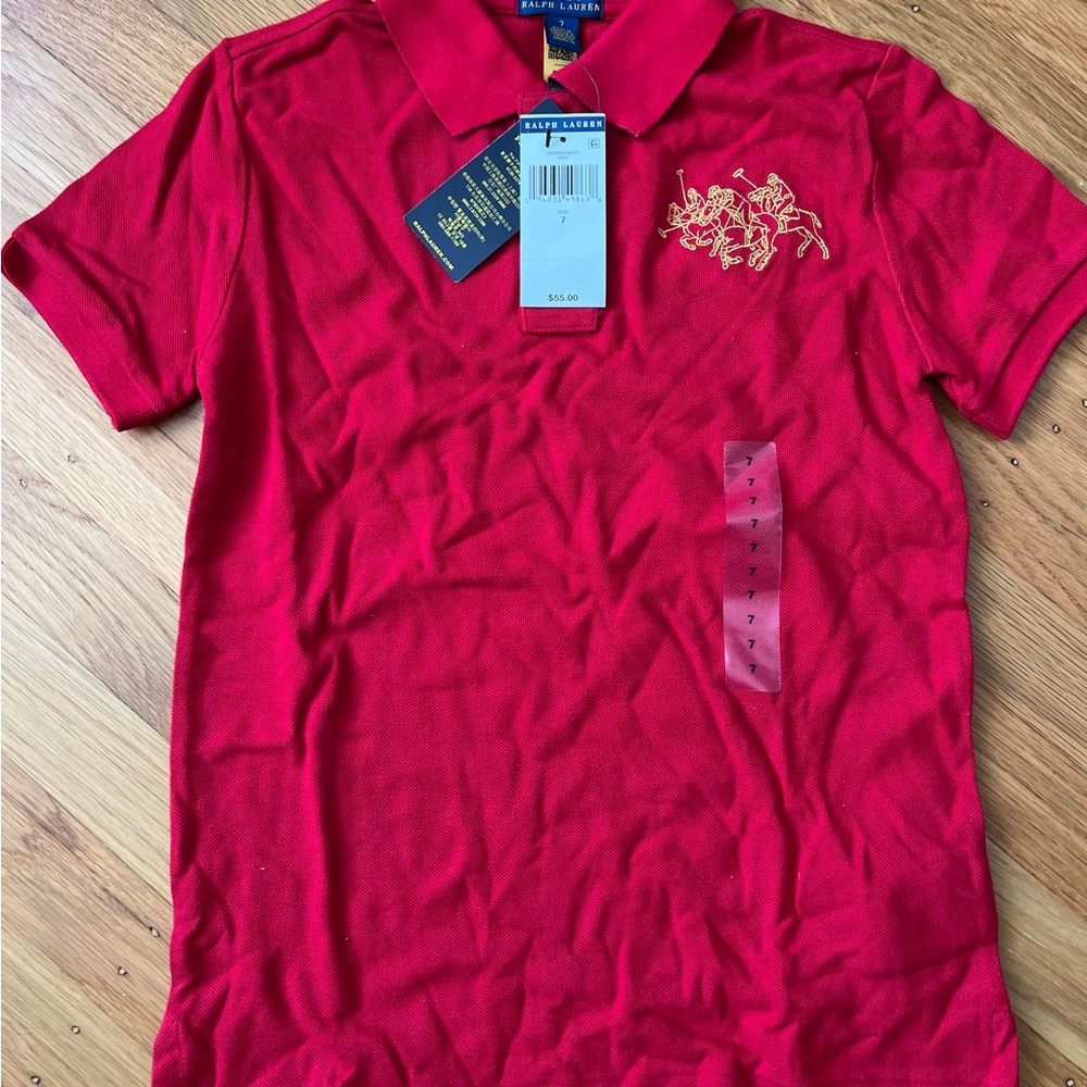 NWT Ralph Lauren Red Polo with Gold Embroidery